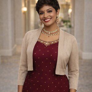 Small tan shrug CALVIN KLEIN champagne gold open front crop cardigan. Knit. NWT.